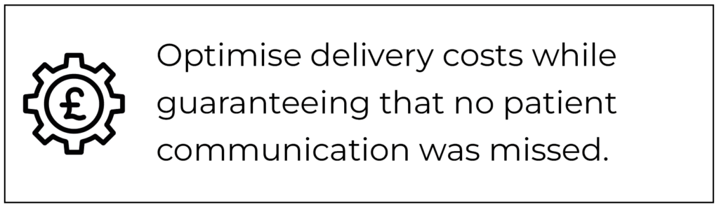 Optimise delivery costs while guaranteeing that no patient communication was missed.